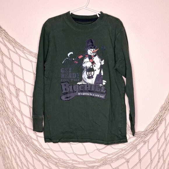 OSHKOSH B'GOSH Boy's Green Long Sleeve Snowman Graphic Tee 7 - Picture 1 of 9